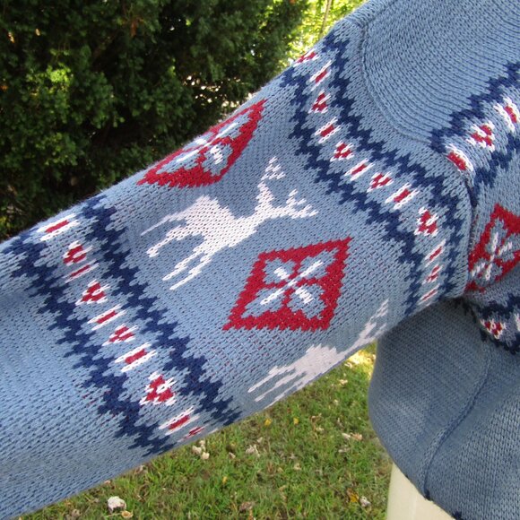 Men's Knit Christmas Cardigan Ugly Sweater Blair Blue Zip Pockets Reindeer XL - Picture 2 of 7